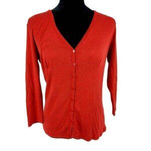 Talbots Top Womens Size Small Red Button Front 3/4 Sleeve V Neck Classic Fashion